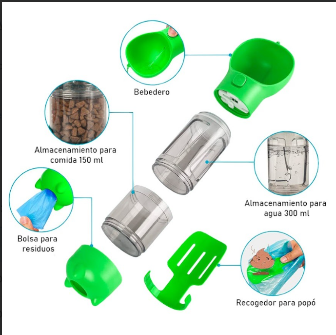 BOTELLA PORTATIL 4 EN 1 MULTIFUNCIONAL PARA MASCOTAS